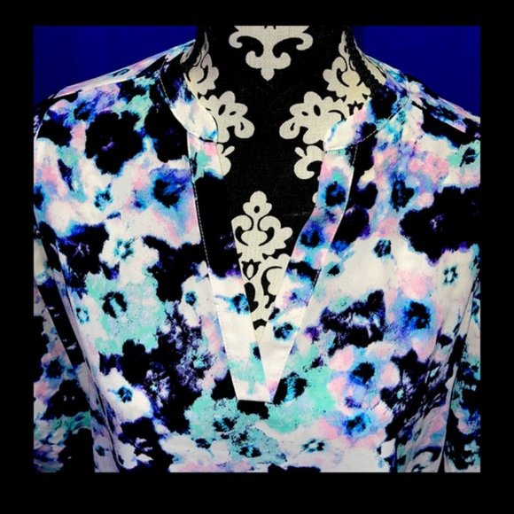 Decree Womens Small Floral Multicolor 3/4 Sleeve Blouse Top - Picture 2 of 8